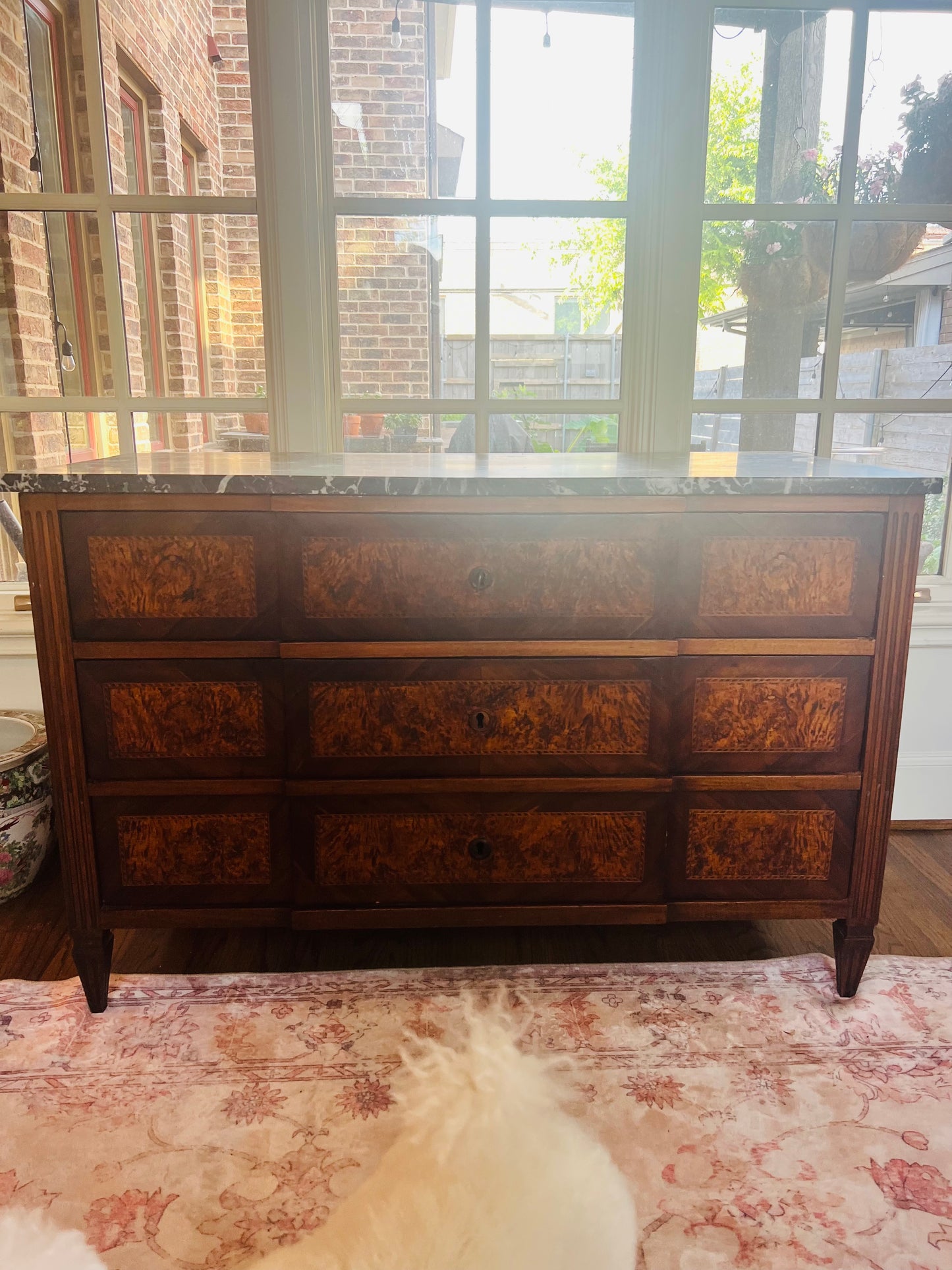 French Louis XVI Burled Walnut Commode | Original Marble Top | 18th–19th Century