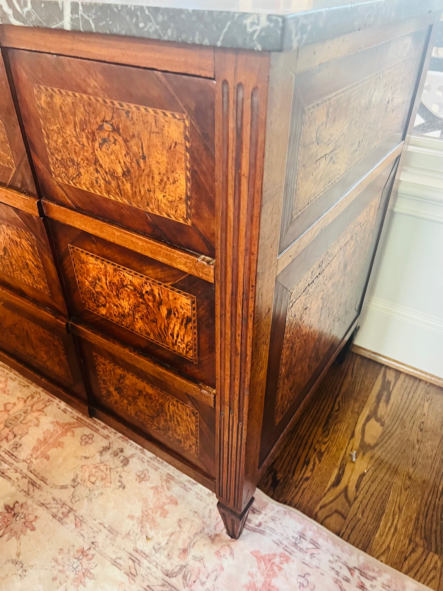 French Louis XVI Burled Walnut Commode | Original Marble Top | 18th–19th Century