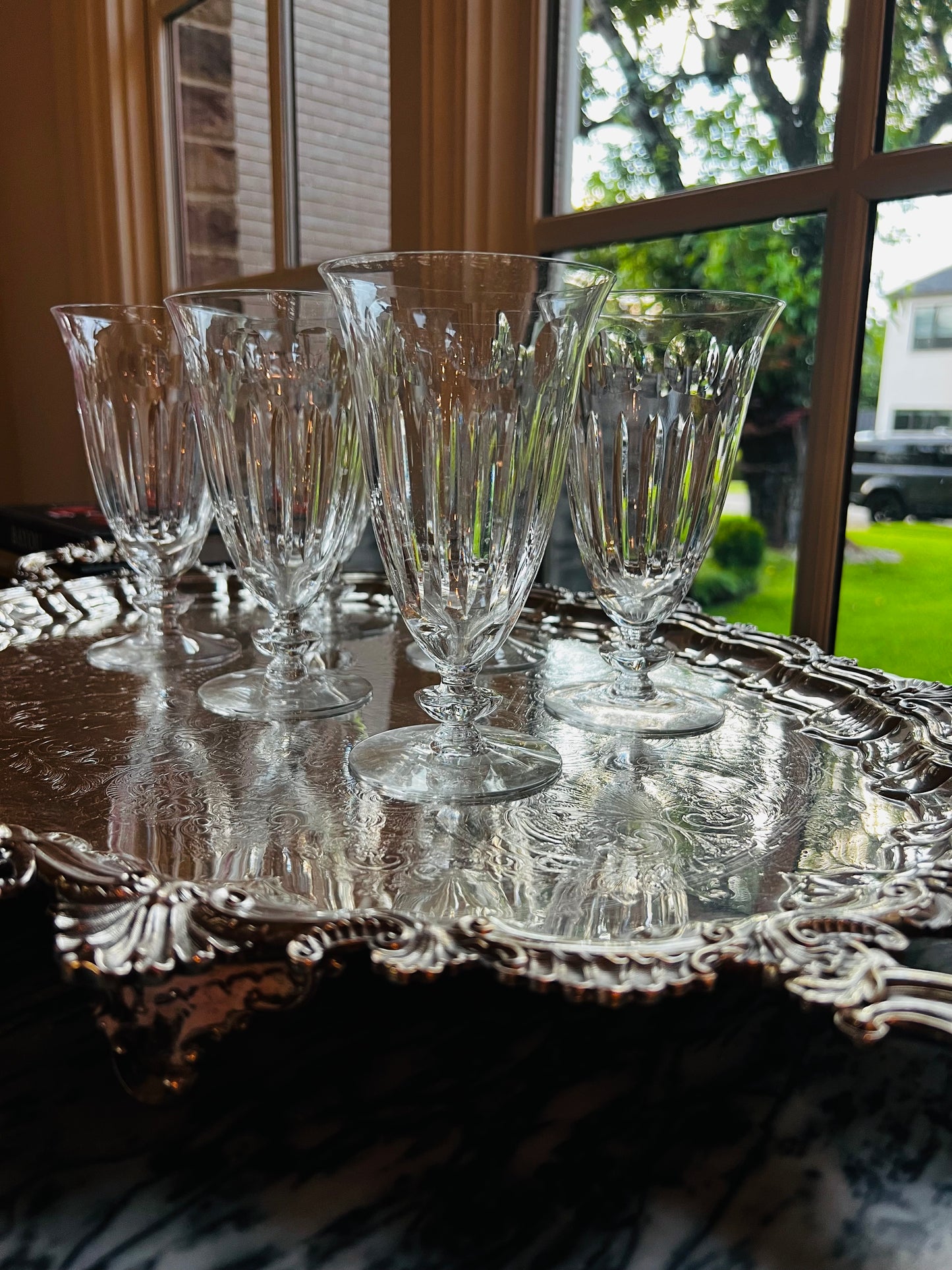 Duncan &amp; Miller "Juno" Crystal Iced Tea Goblets, Set of 6 — Vintage 1940s Cut Crystal Stemware