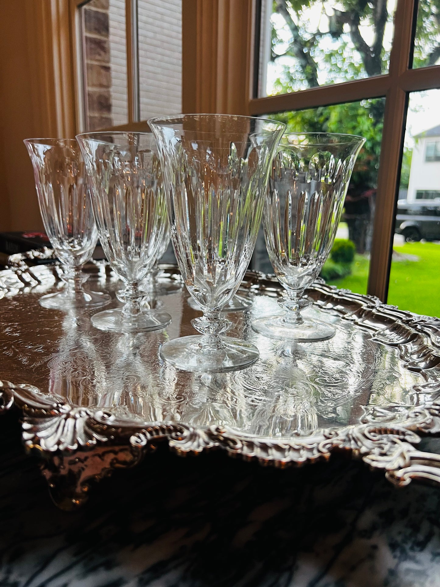 Duncan &amp; Miller "Juno" Crystal Iced Tea Goblets, Set of 6 — Vintage 1940s Cut Crystal Stemware