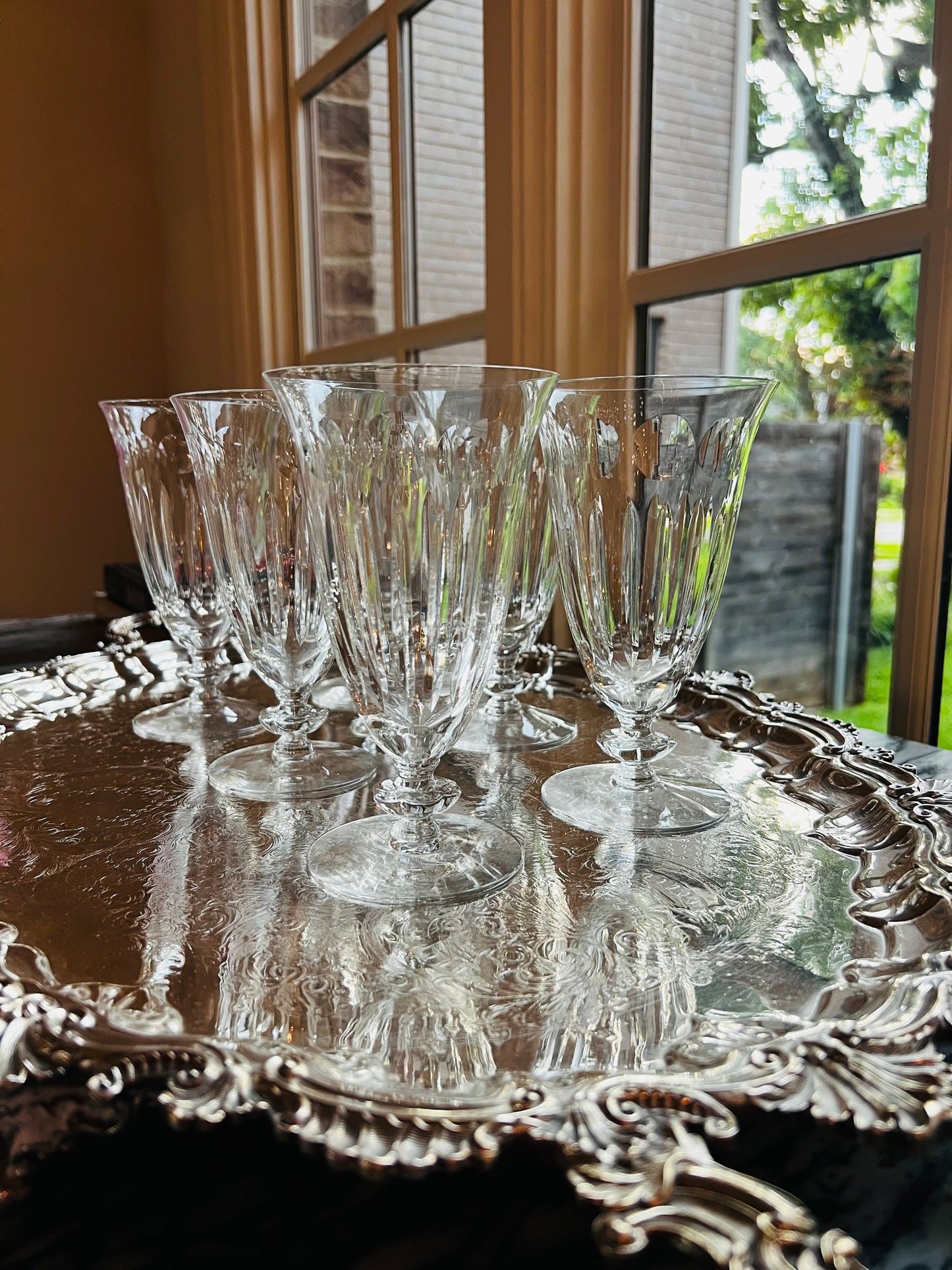 Duncan &amp; Miller "Juno" Crystal Iced Tea Goblets, Set of 6 — Vintage 1940s Cut Crystal Stemware