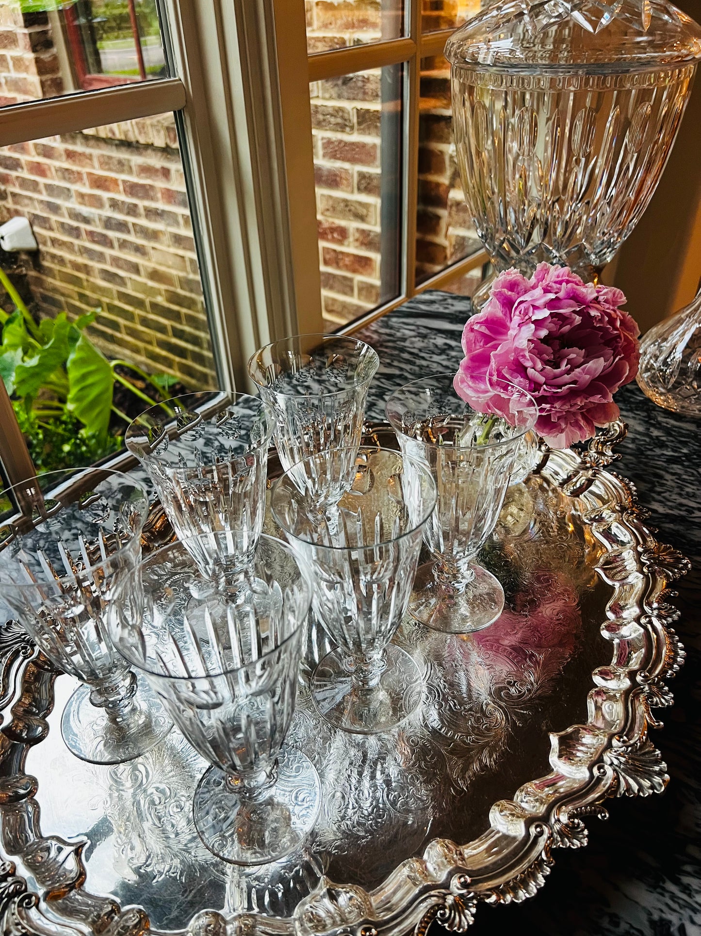 Duncan &amp; Miller "Juno" Crystal Iced Tea Goblets, Set of 6 — Vintage 1940s Cut Crystal Stemware