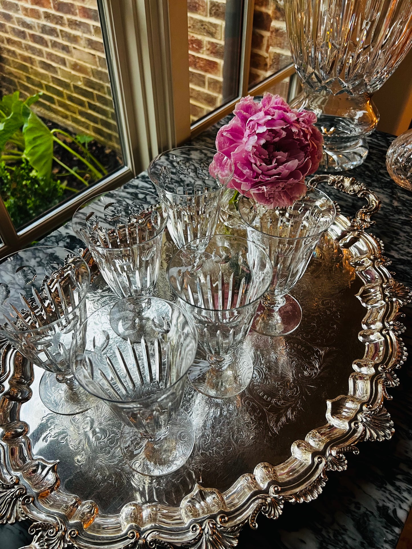 Duncan &amp; Miller "Juno" Crystal Iced Tea Goblets, Set of 6 — Vintage 1940s Cut Crystal Stemware