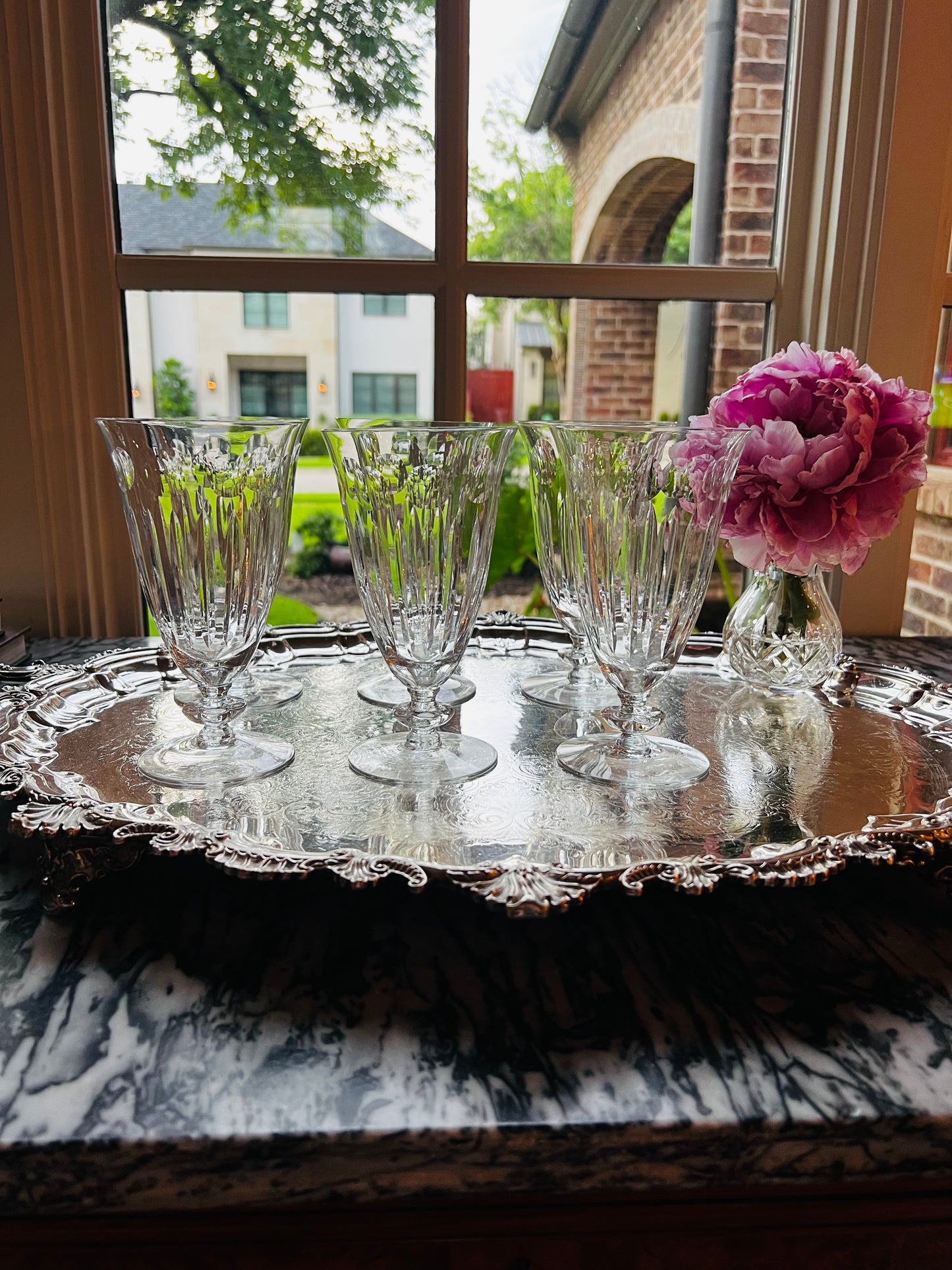 Duncan &amp; Miller "Juno" Crystal Iced Tea Goblets, Set of 6 — Vintage 1940s Cut Crystal Stemware