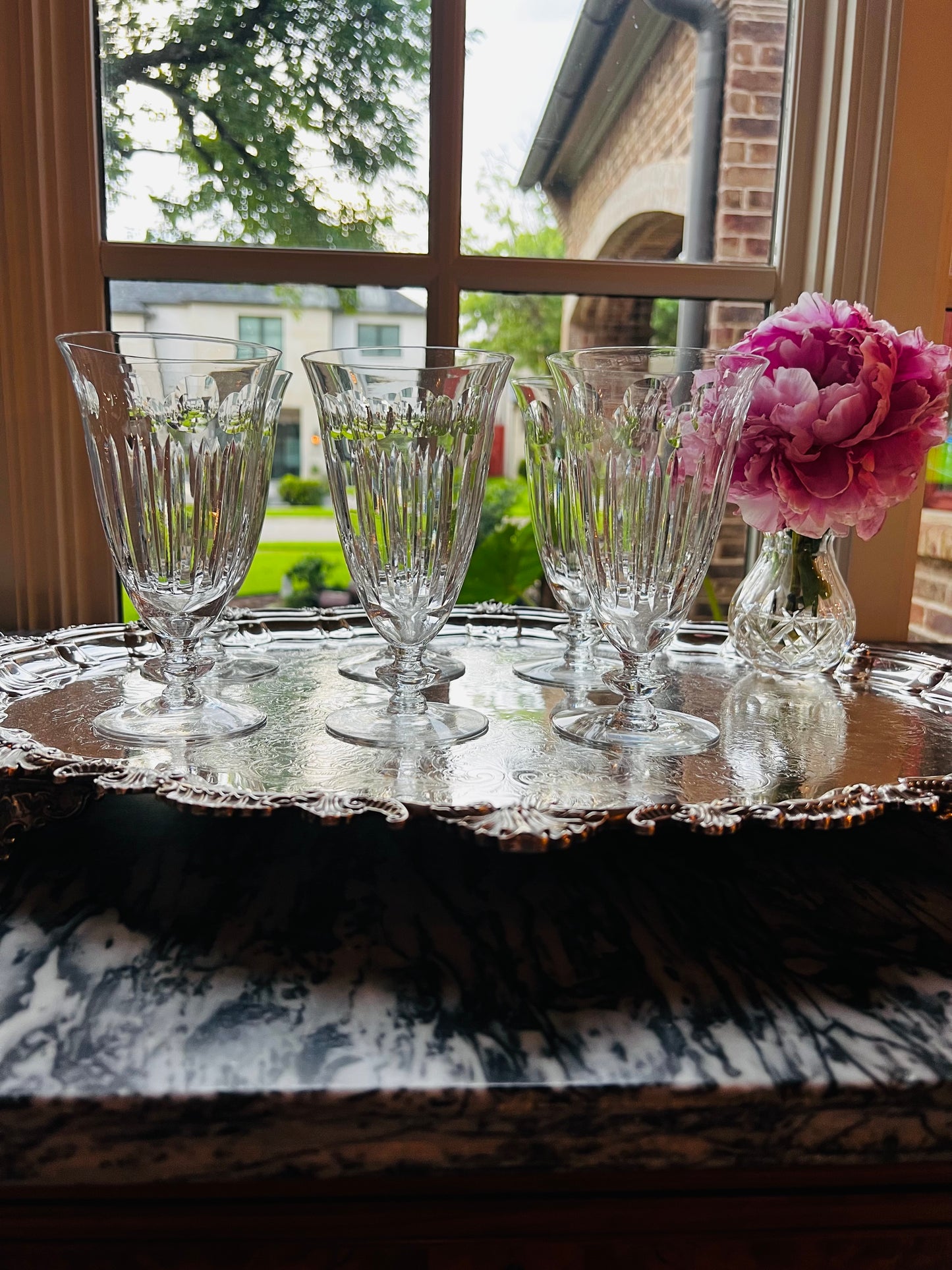 Duncan &amp; Miller "Juno" Crystal Iced Tea Goblets, Set of 6 — Vintage 1940s Cut Crystal Stemware