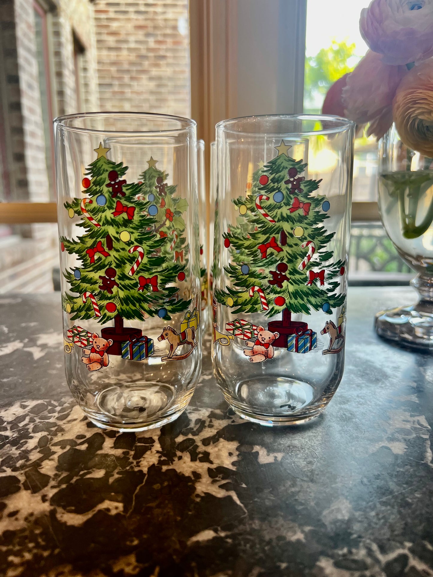 Vintage Christmas Tree Glasses Set of 4