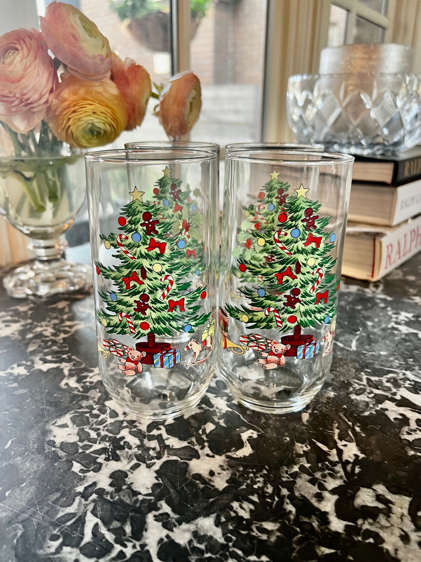 Vintage Christmas Tree Glasses Set of 4