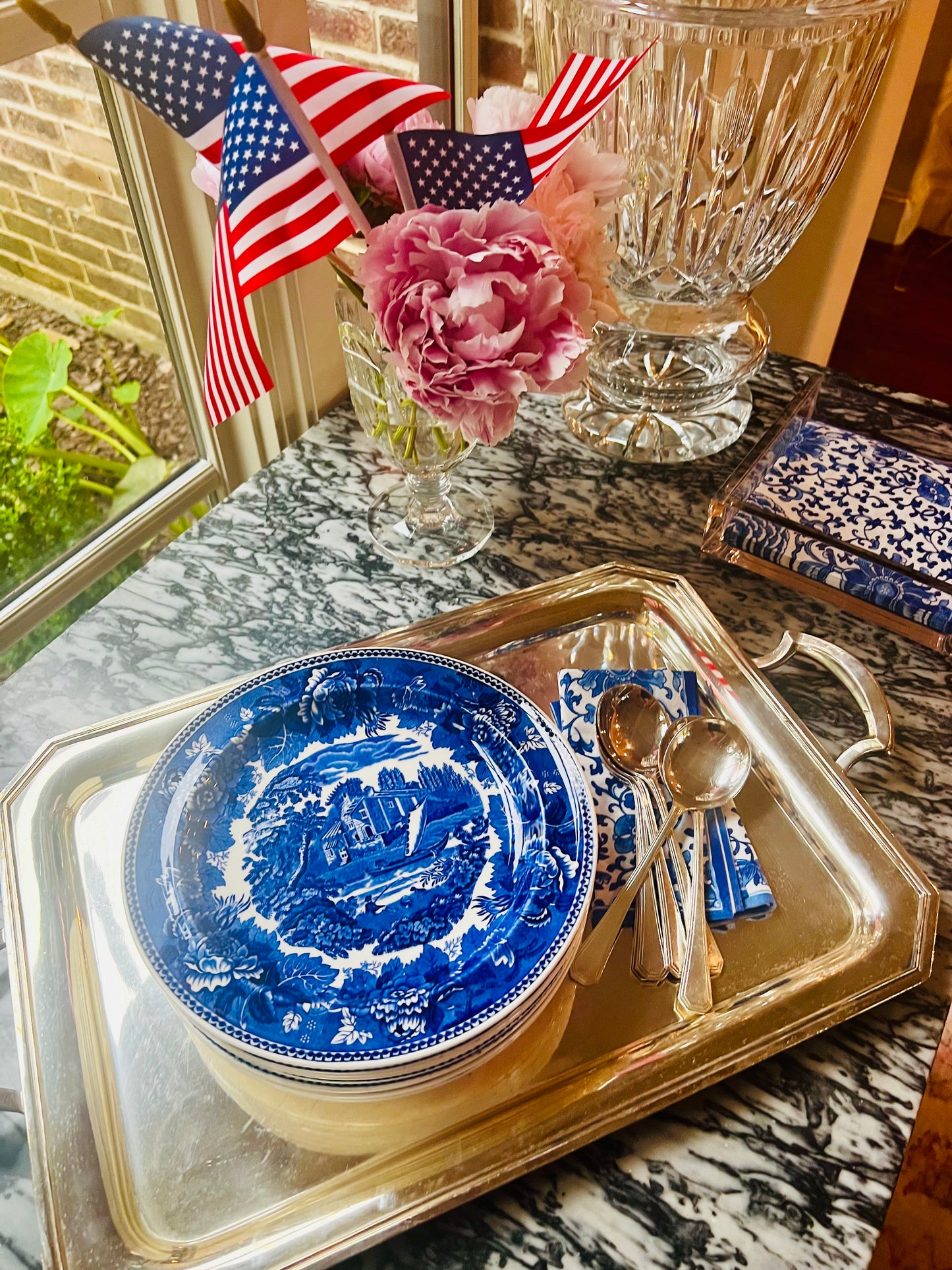 Vintage Wedgwood Landscape Blue Luncheon Plates set of 8