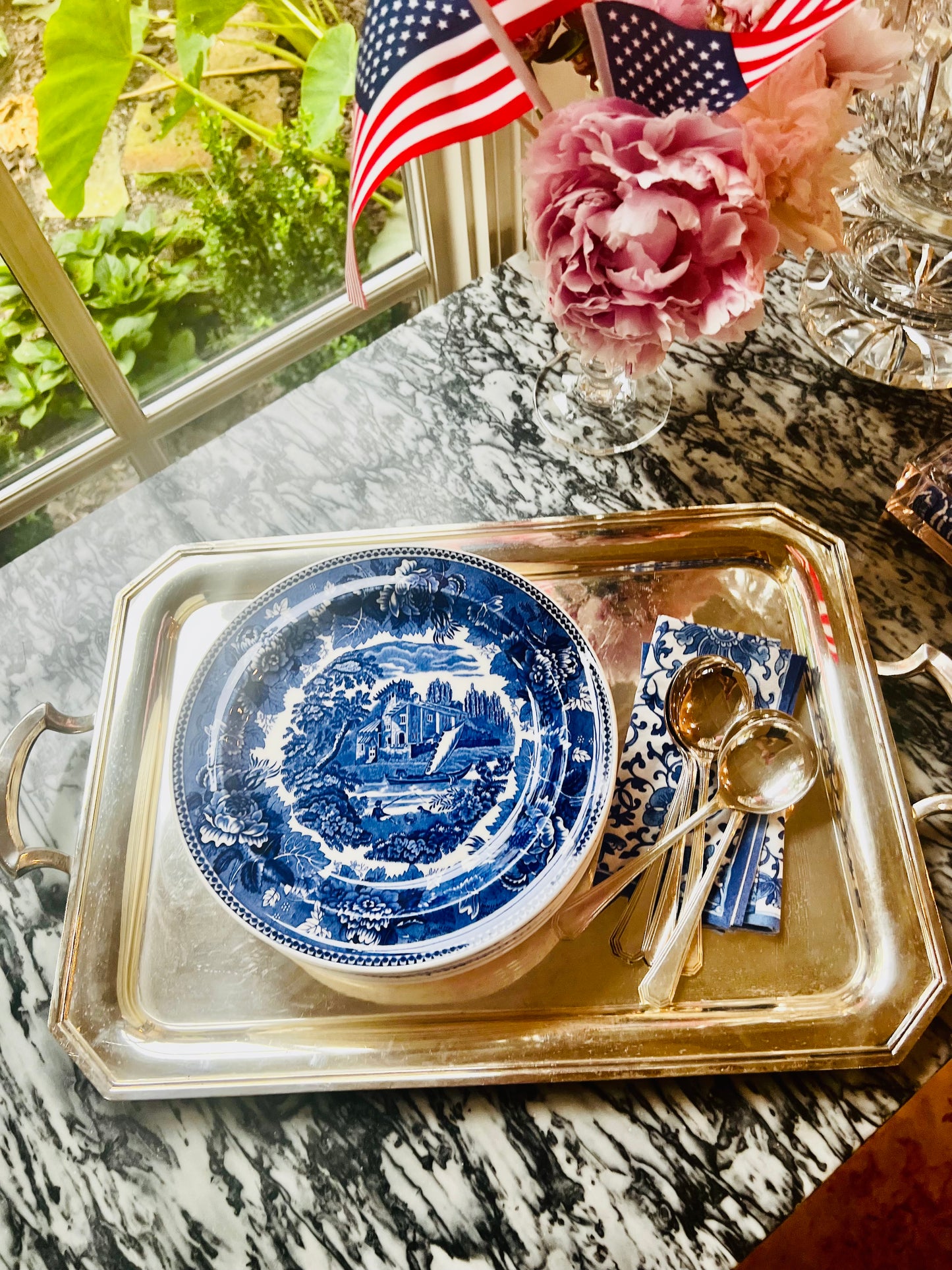 Vintage Wedgwood Landscape Blue Luncheon Plates set of 8