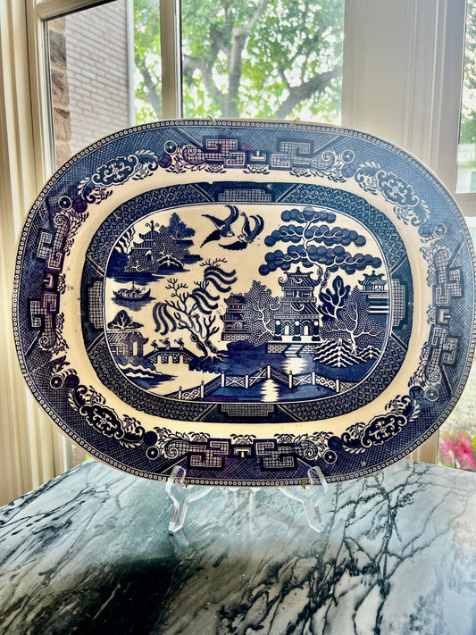 Antique English Crown Pottery 16" Blue Willow Platter