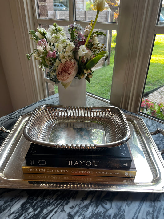 Vintage Silverplate Reeded Serving Bowl / Bread Basket