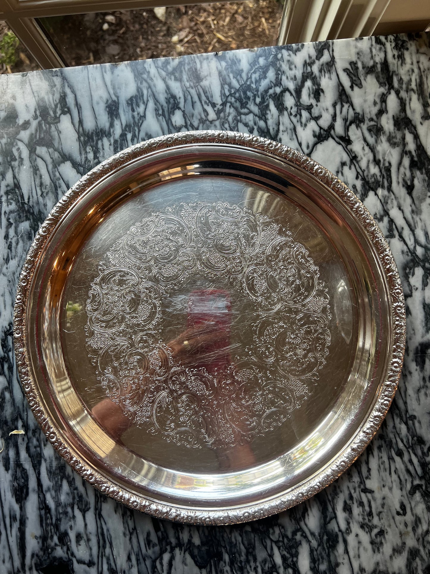 Vintage Rogers Silverplate Round Tray, 12"