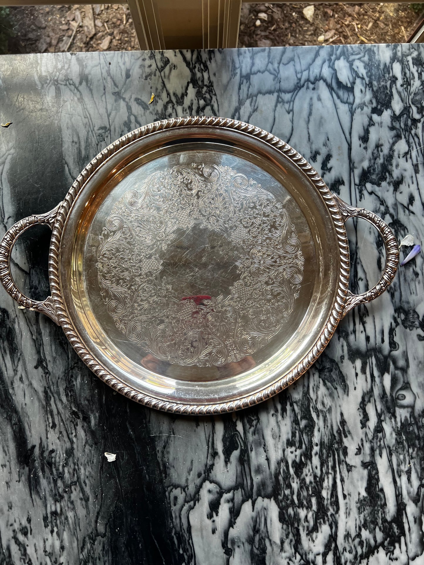 Vintage Wm. Rogers Silverplate Round Gallery Tray with Handles, 12"