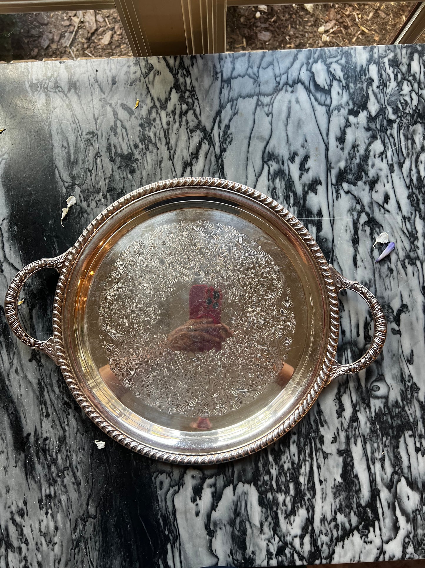 Vintage Wm. Rogers Silverplate Round Gallery Tray with Handles, 12"