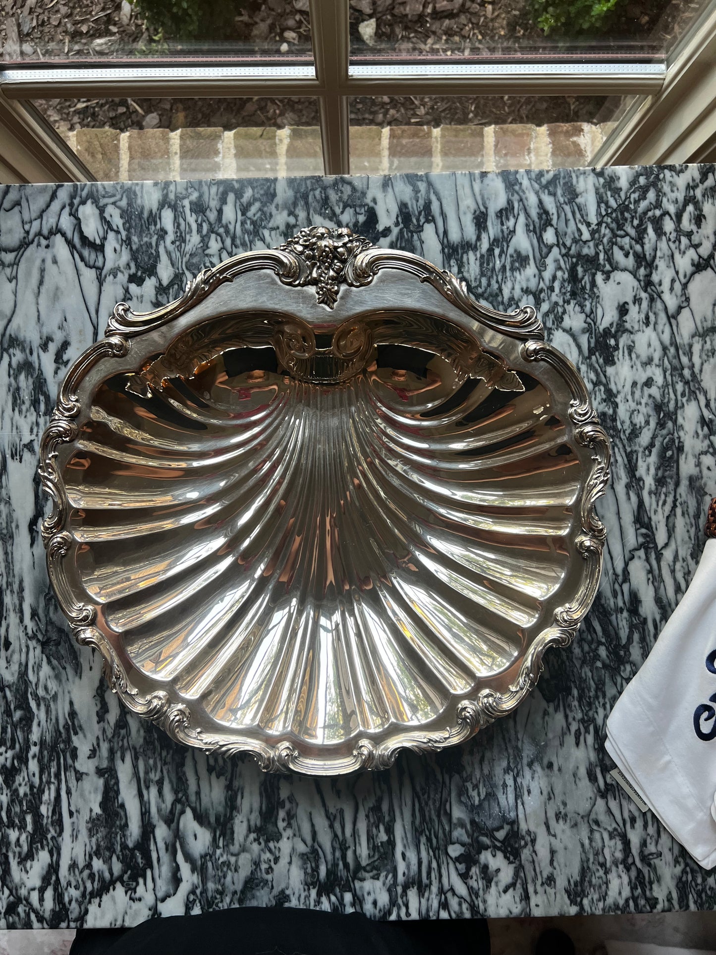 Ornate Silverplate Shell Centerpiece Bowl on Ball Feet 15x14