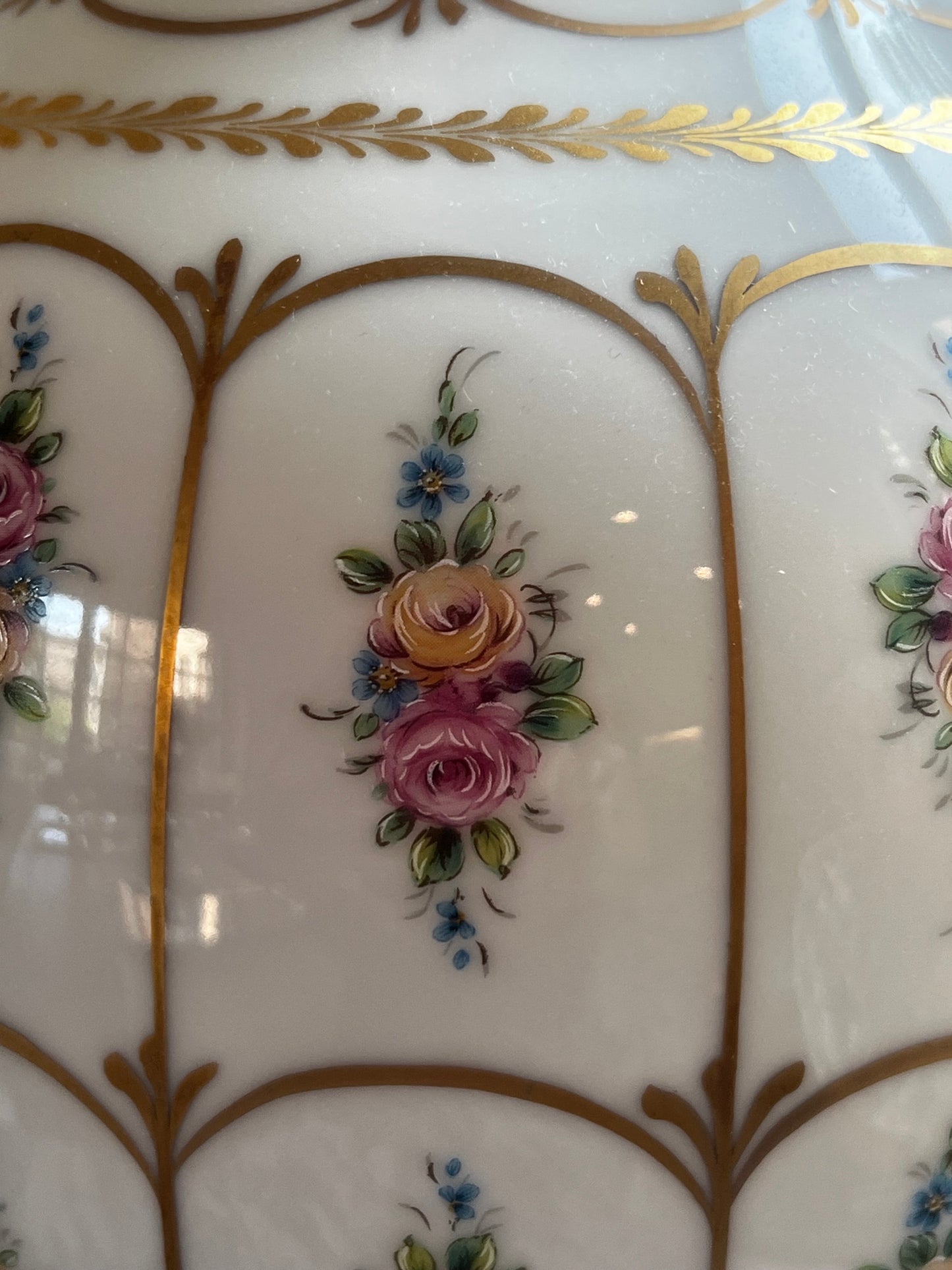 Pair of Hand-Decorated Limoges France Floral and Gilt Porcelain Vases, 14.5 Inches