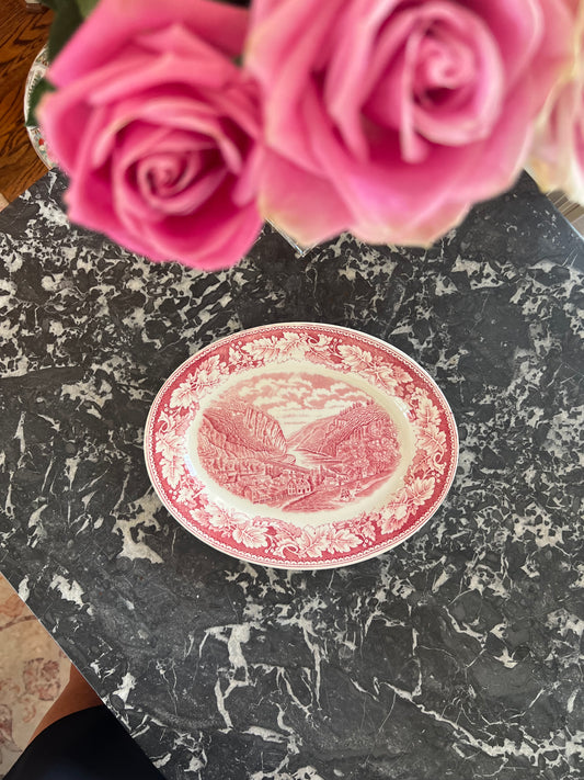 Vintage Homer Laughlin Currier & Ives Red Transferware Platter, 14”