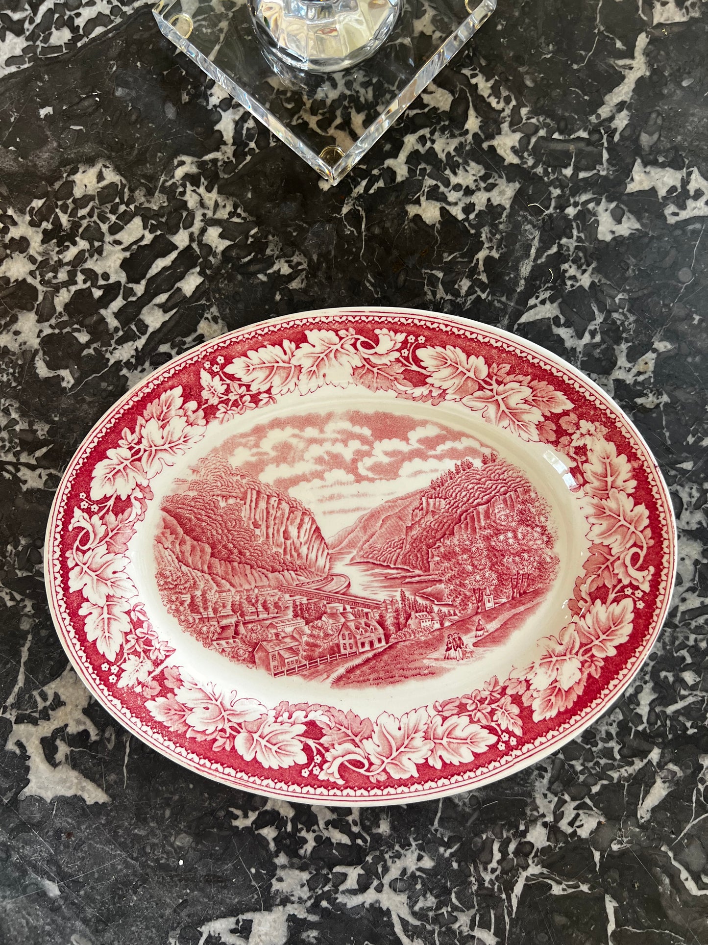 Vintage Homer Laughlin Currier & Ives Red Transferware Platter, 14”