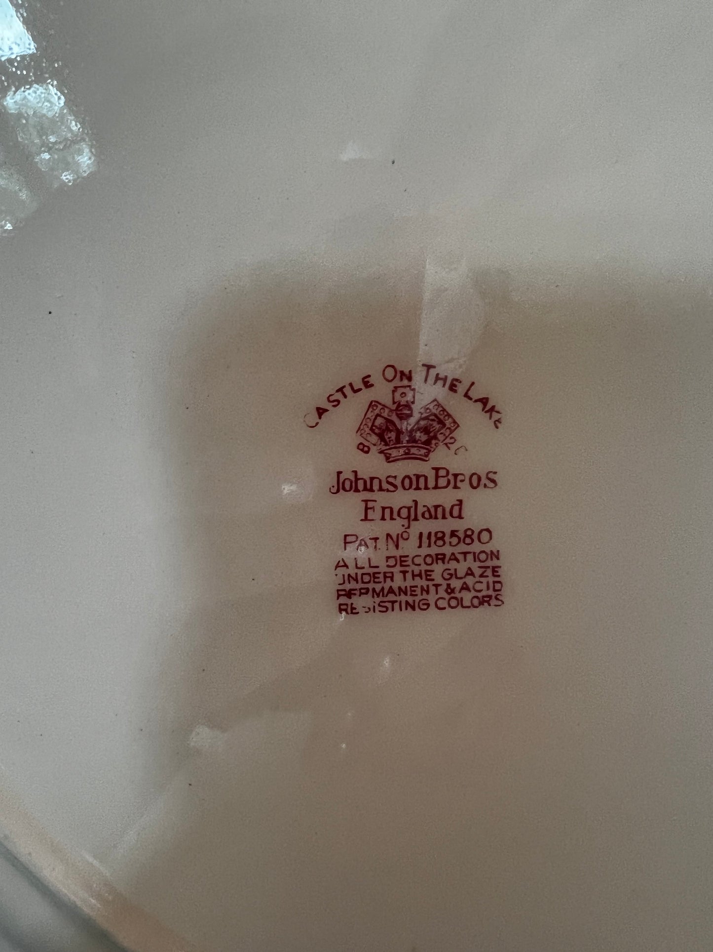 Vintage Johnson Brothers Castle on the Lake Red Transferware Platter