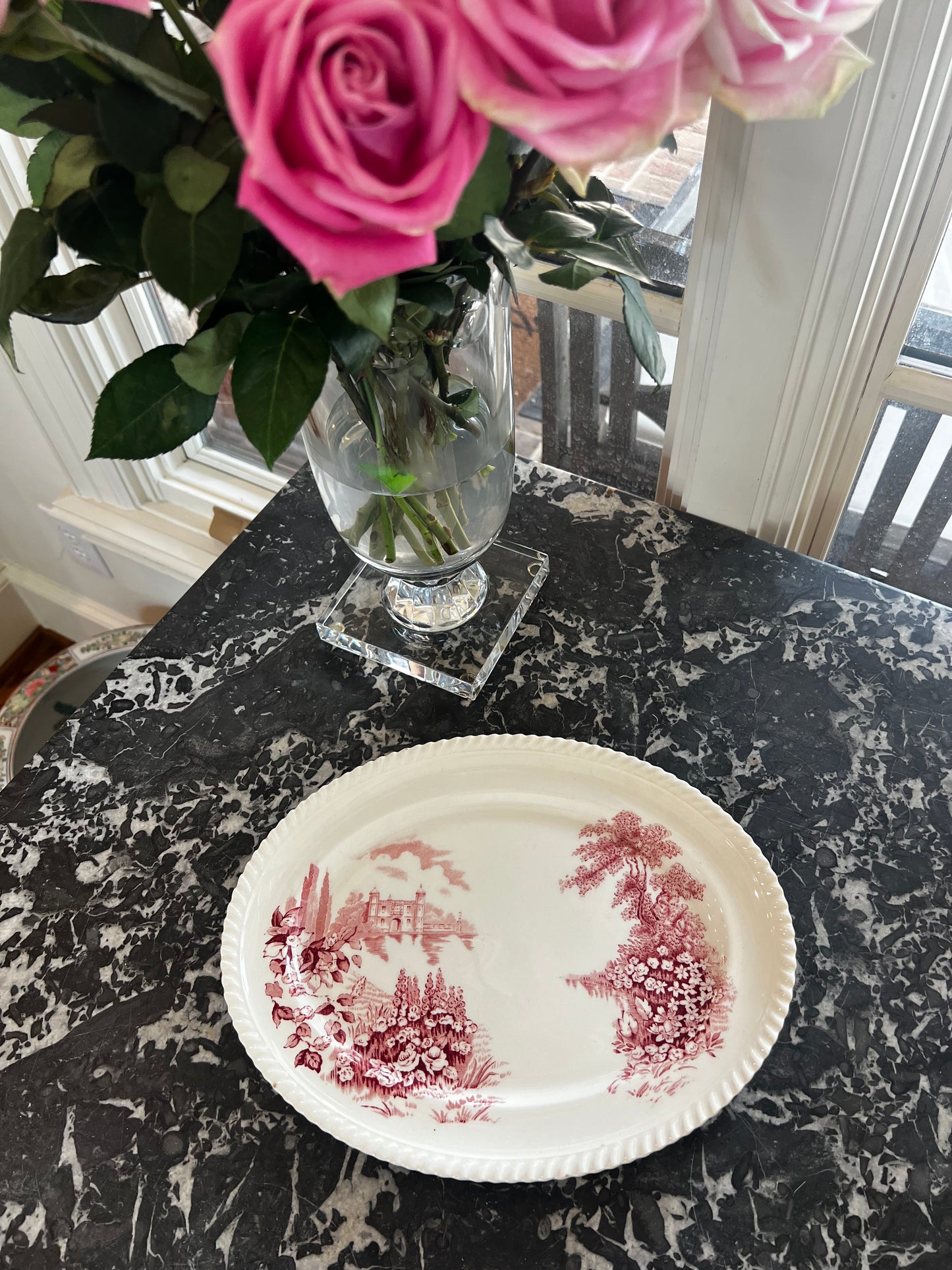 Vintage Johnson Brothers Castle on the Lake Red Transferware Platter