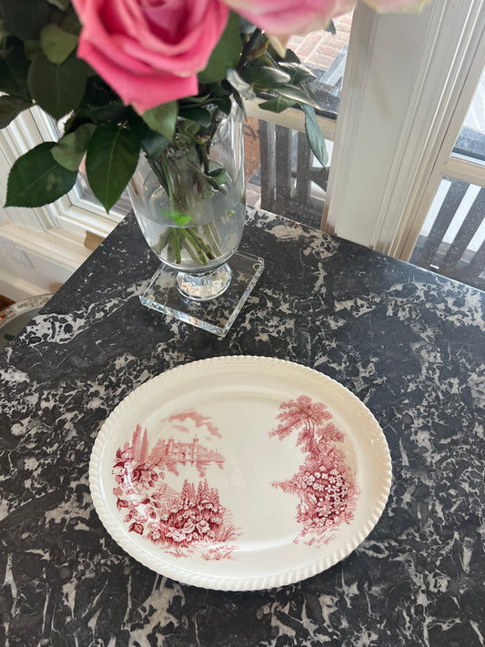 Vintage Johnson Brothers Castle on the Lake Red Transferware Platter