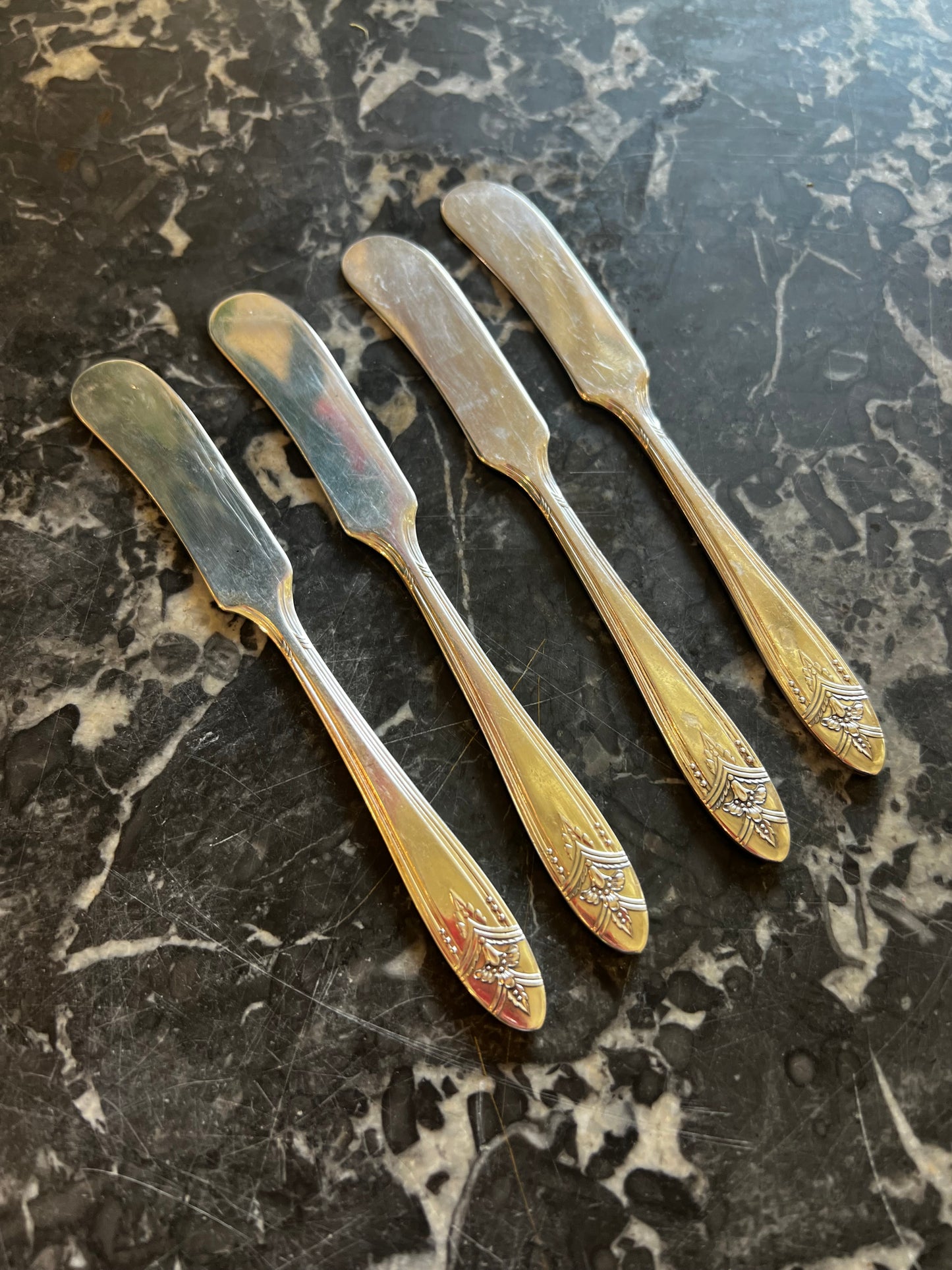 Vintage Silverplate Floral Butter/Dip Spreaders, Set of Four