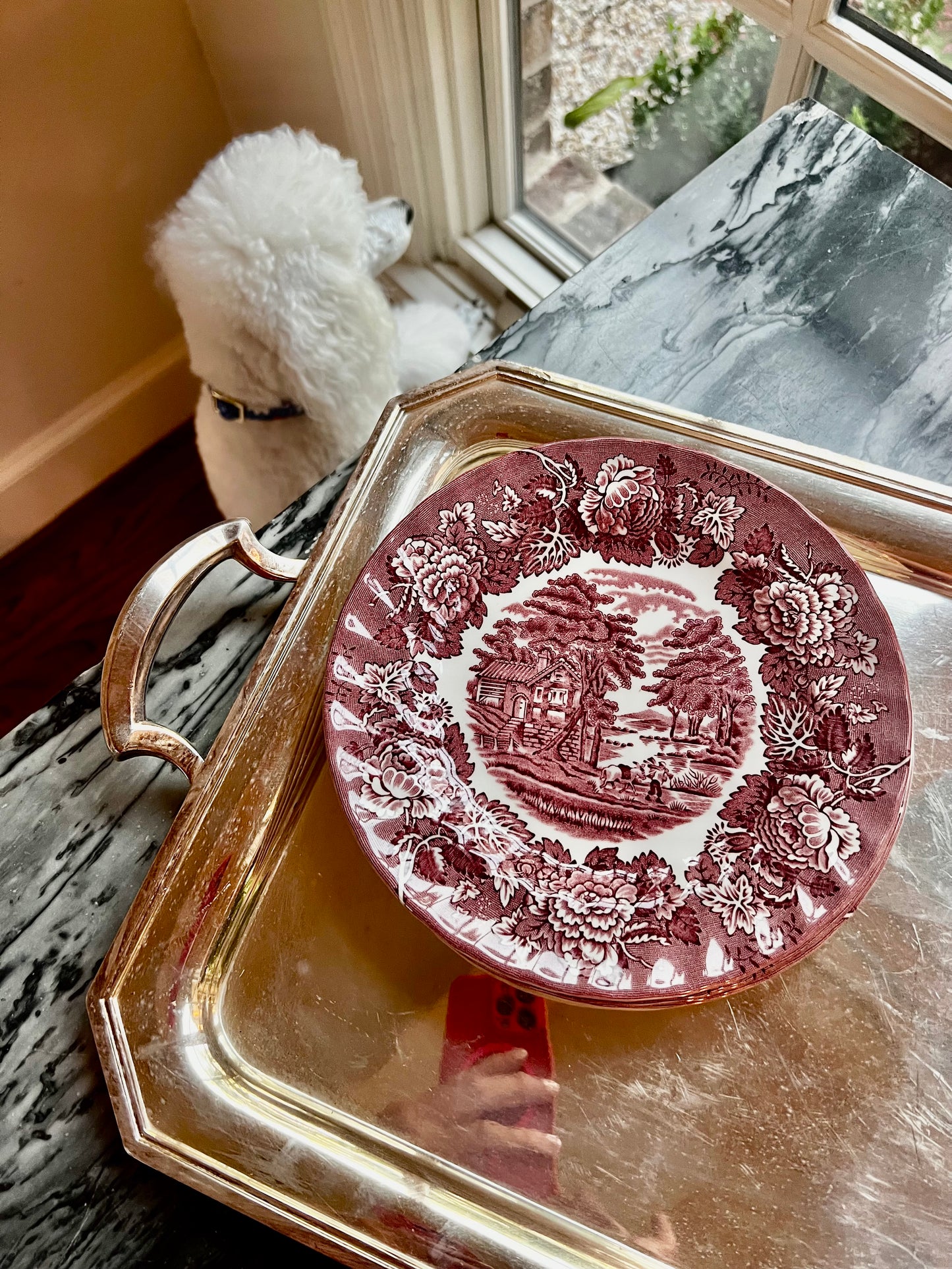 Vintage Wood & Sons English Scenery Red Transferware Salad Plates, Set of 4