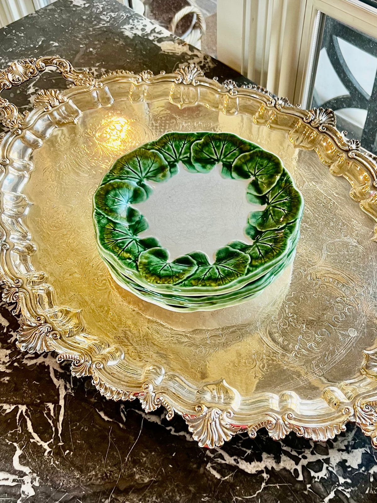Vintage Secla Portugal Majolica Leaf Salad Plates, Set of 5
