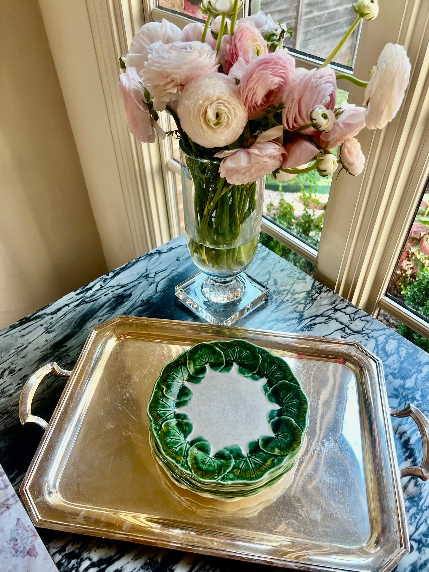 Vintage Secla Portugal Majolica Leaf Salad Plates, Set of 5