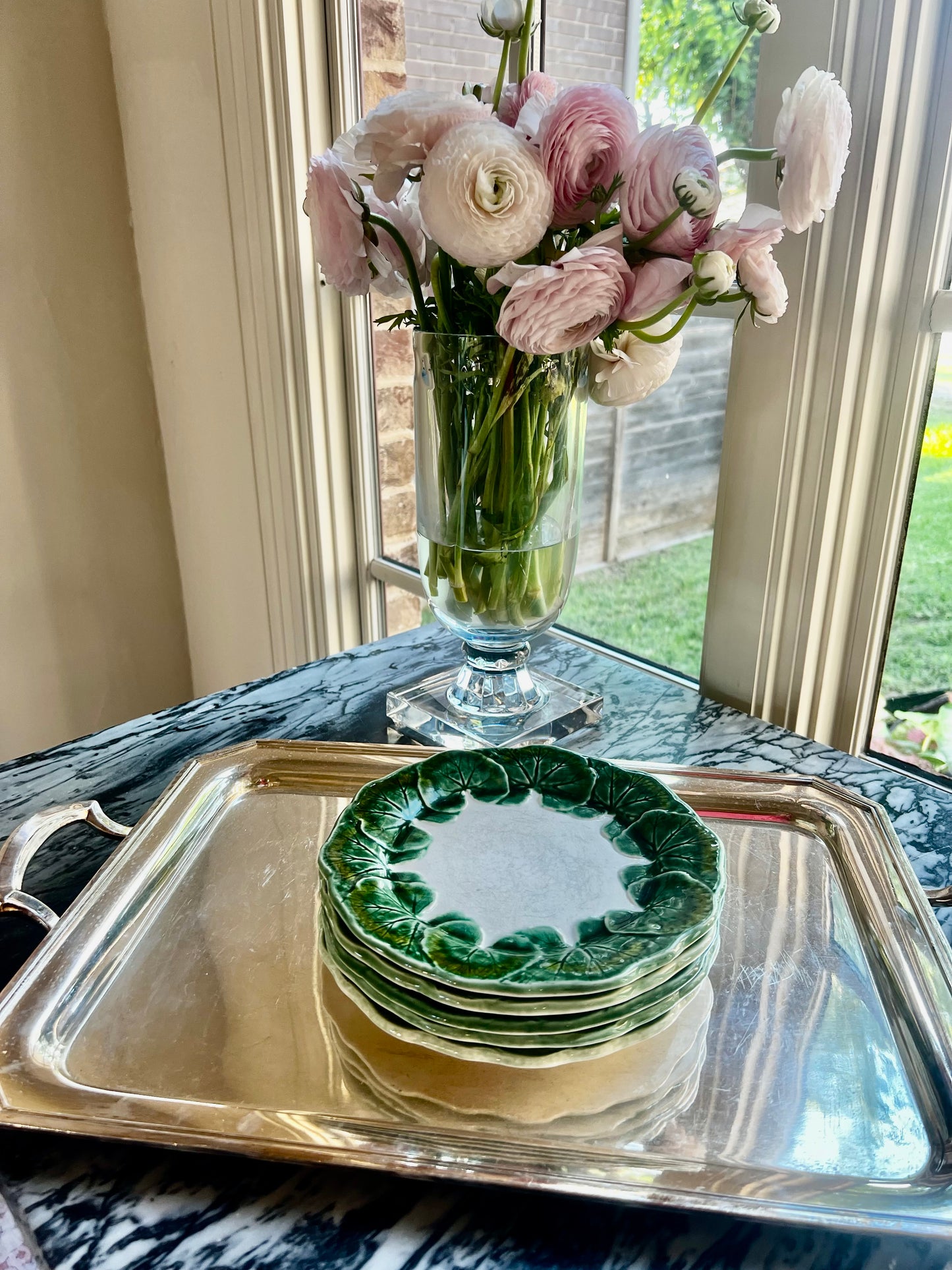 Vintage Secla Portugal Majolica Leaf Salad Plates, Set of 5