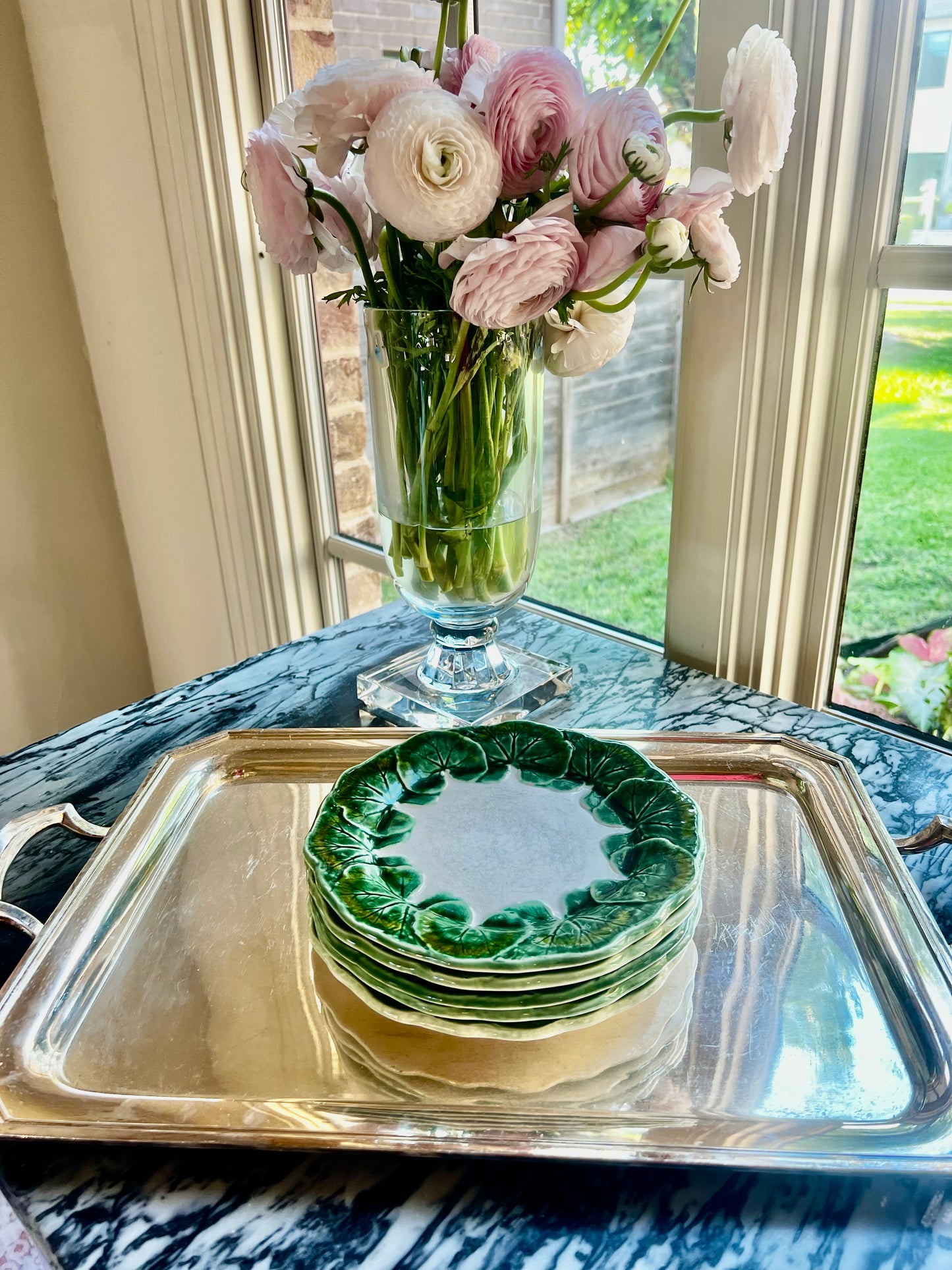 Vintage Secla Portugal Majolica Leaf Salad Plates, Set of 5