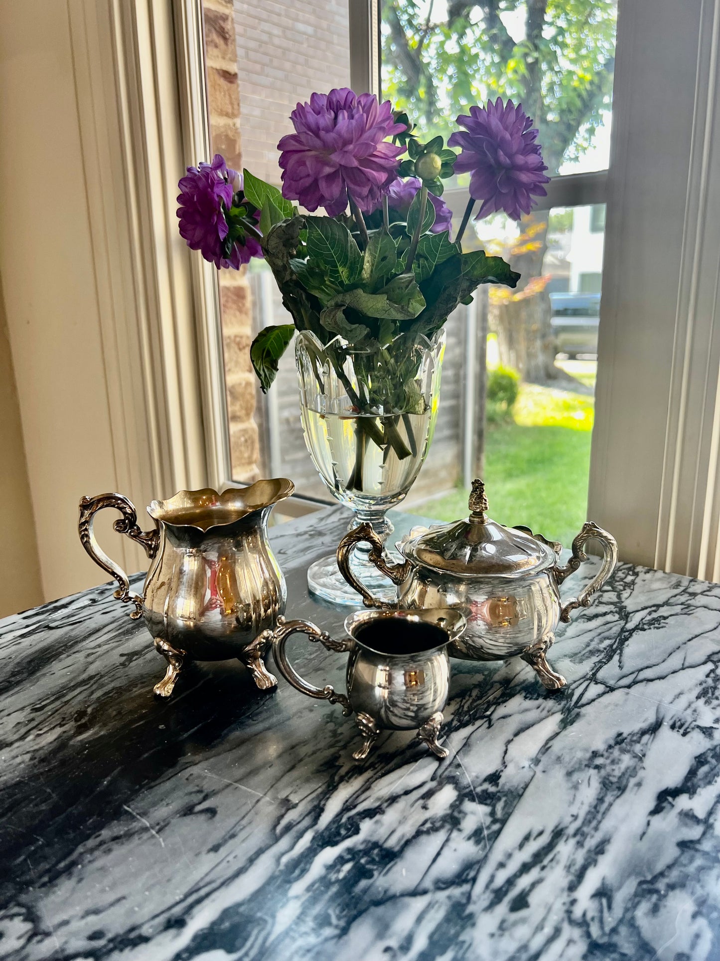 Vintage Leonard Silverplate Cream & Sugar Service Set, 3 Pieces
