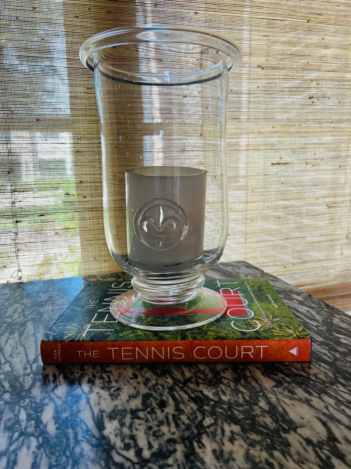 Shannon French-Inspired Clear Glass Fleur-de-Lis Hurricane