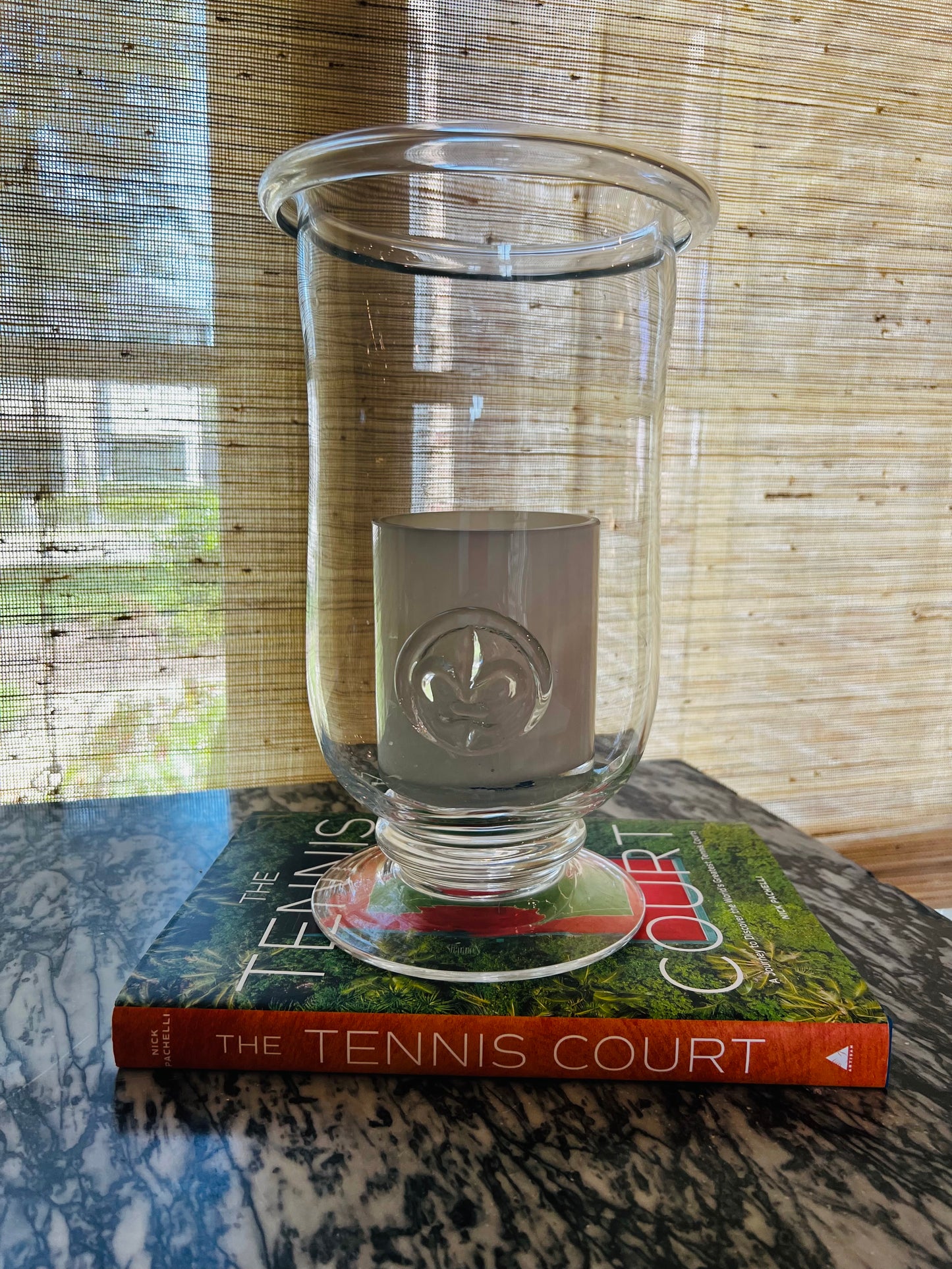 Shannon French-Inspired Clear Glass Fleur-de-Lis Hurricane