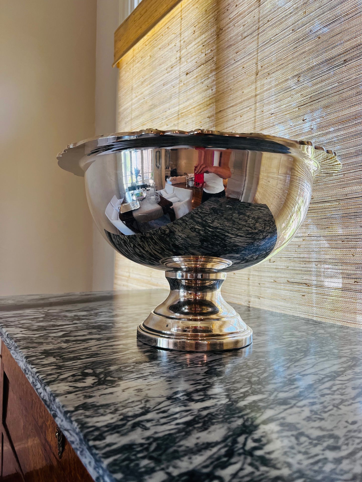 Oversized Vintage Silverplate Punch Bowl, 17-Inch Pedestal Centerpiece