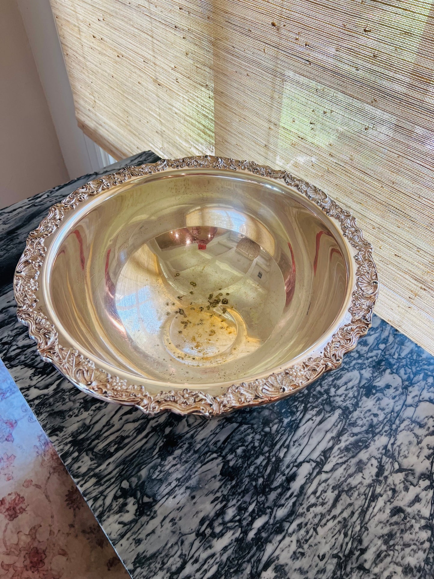 Oversized Vintage Silverplate Punch Bowl, 17-Inch Pedestal Centerpiece