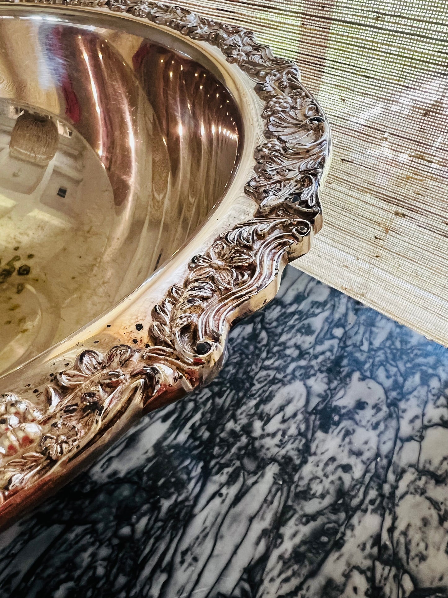 Oversized Vintage Silverplate Punch Bowl, 17-Inch Pedestal Centerpiece