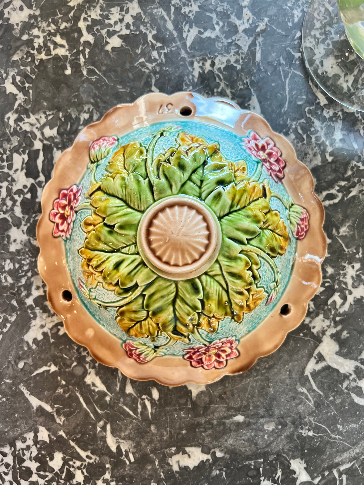 Antique Majolica Hanging Basket Planter | Floral Jardinière