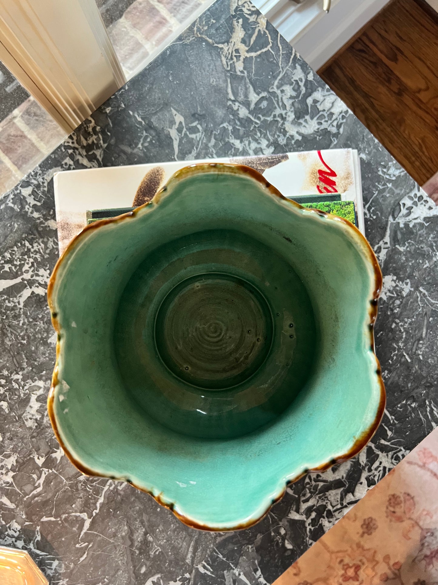 Vintage Floral Majolica Jardinière Planter | Scalloped Cachepot