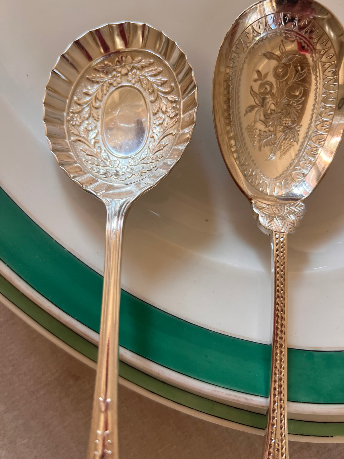 Vintage English Silverplate Serving Spoons | Mixed Pair