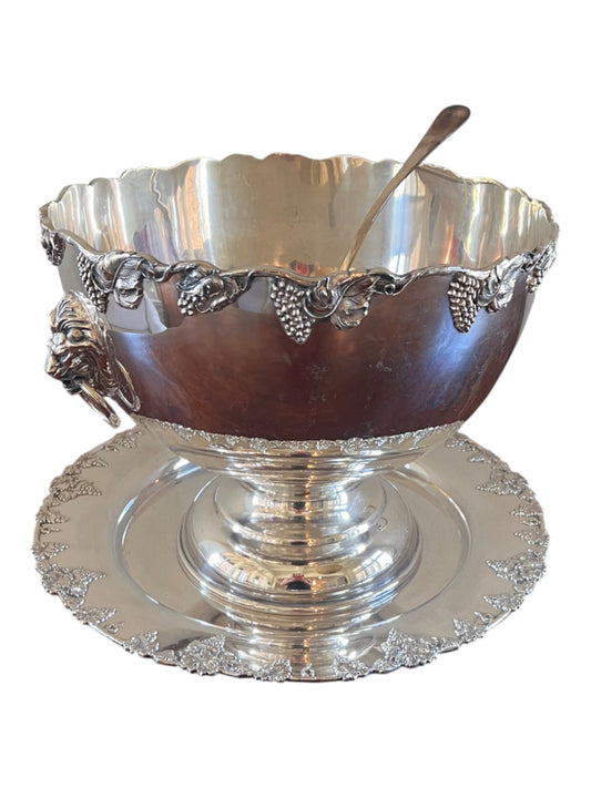 Lionshead Three Piece Silverplate Punch Bowl Set (Punchbowl, underplate and ladel)