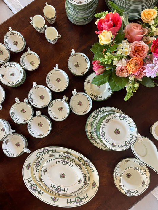 Antique Minton China Dinner Service B840 | Green Swag Floral Pattern | 18+ Place Settings | Circa 1905