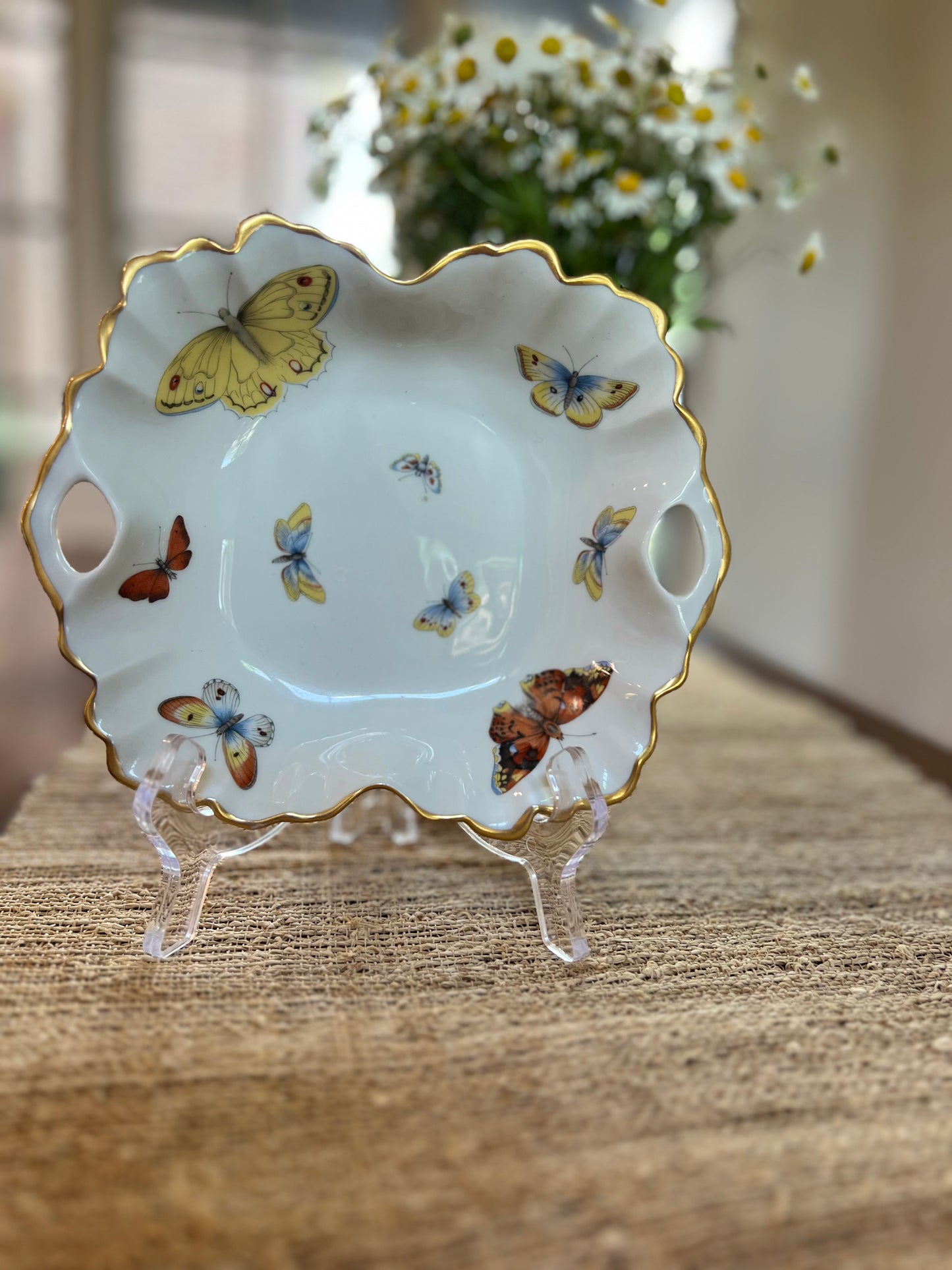 Limoges Hand Painted Butterfly Dish with Gilt Trim